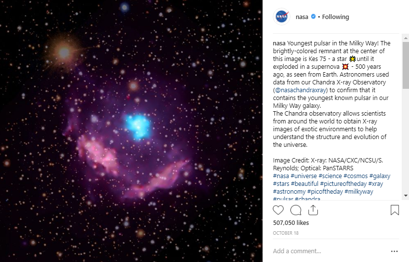 NASA top brands on Instagram
