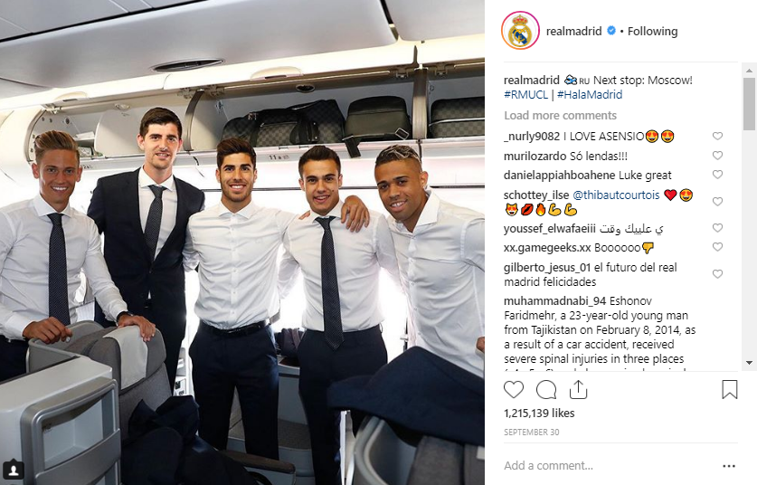 Real Madrid top brands on Instagram